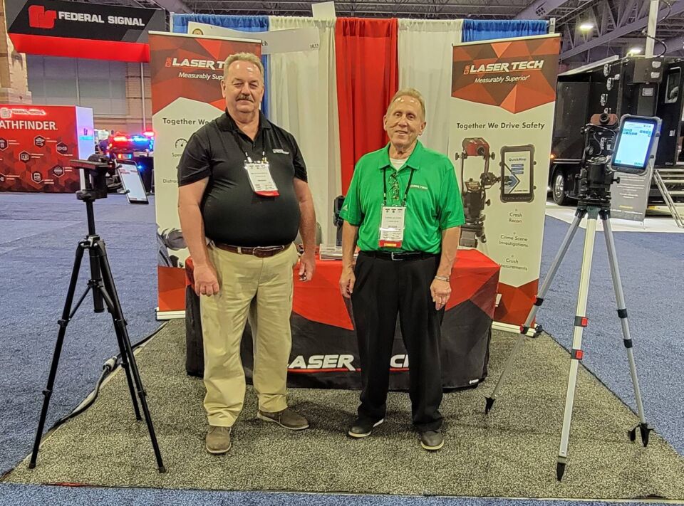 Retired SGT Rich Maxwell (left) meets Laser Tech's Vinny Alvino (right) at the Police Security Expo (PSE) 2023 Event